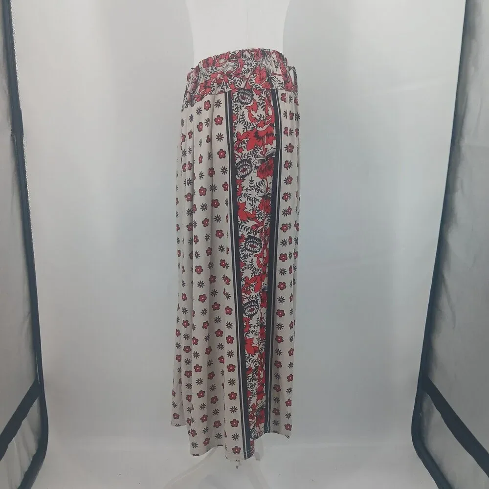 womans metrowear size large maxi skirt red and cream floral paisley teacher